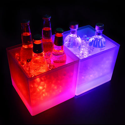 現代の LED スクウェア アイスバケツ 双層ライトアップ シャンパンバケツ 透明
