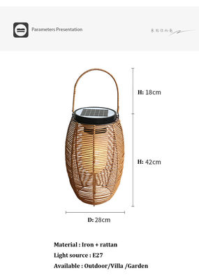 IP65 ラタン織り太陽光灯 3500K ラタン太陽光発電の庭灯